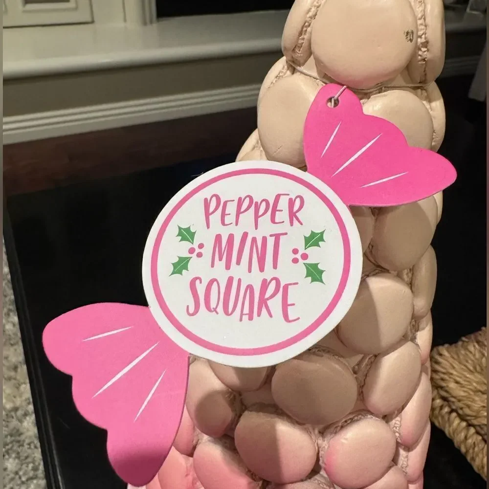 Peppermint Square Pink Ombre Macaroon Christmas Tree with Gold Topper NWT